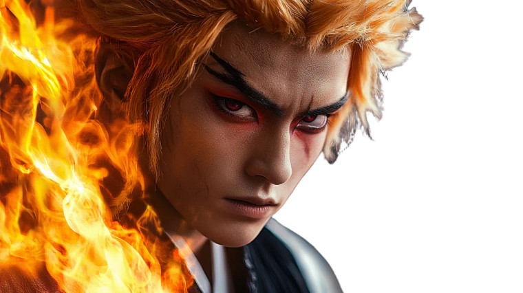 Rengoku Cosplay Portrait Vinyl Car Decal Sticker – Waterproof & UV-Resistant 8"