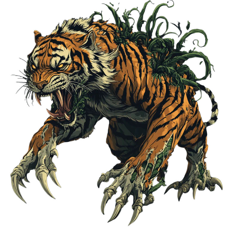 Monstrous Tiger & Plant Vinyl Car Decal Sticker – Waterproof & UV-Resistant 8"