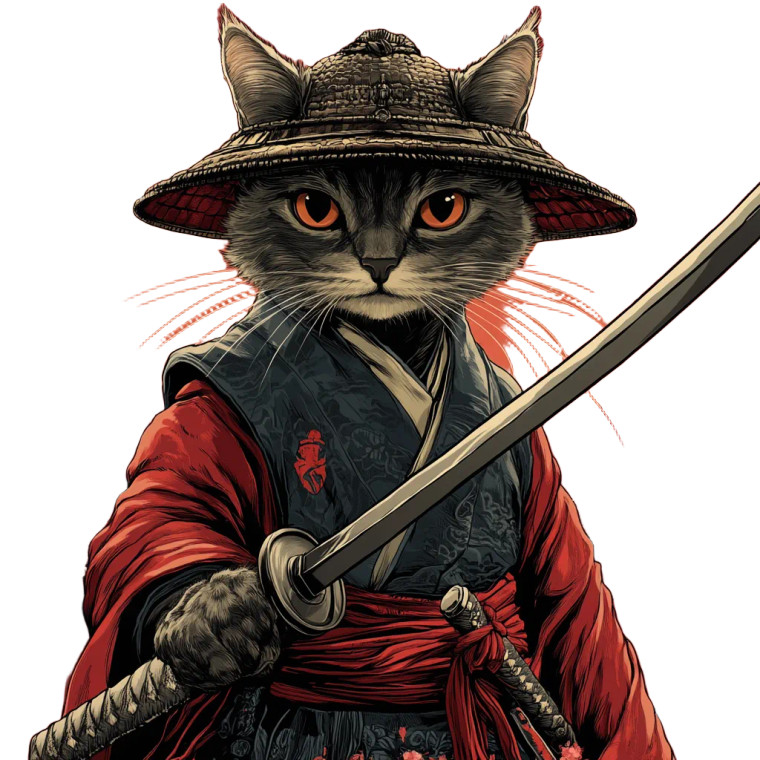 Samurai Cat V39 Vinyl Car Decal Sticker – Waterproof & UV-Resistant 8"