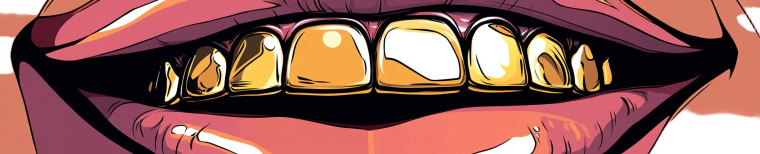 Gold Grill Mouth Vinyl Car Decal Sticker – Waterproof & UV-Resistant 8"