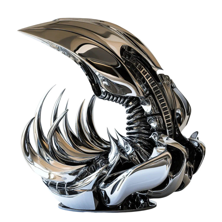 Futuristic Metallic Sculpture Vinyl Car Decal Sticker – Waterproof & UV-Resistant 8"