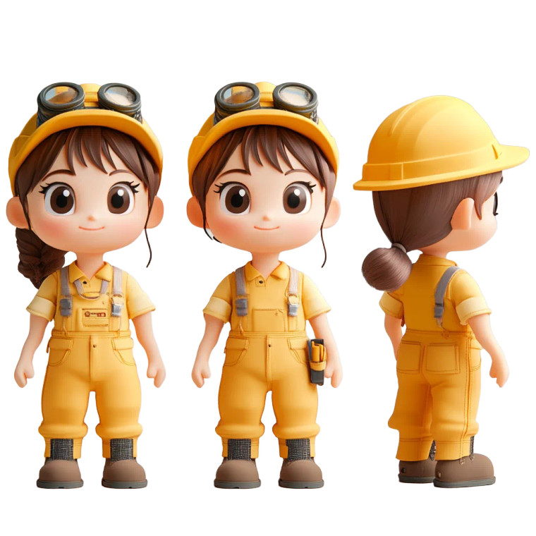 Chibi Worker Characters Vinyl Car Decal Sticker – Waterproof & UV-Resistant 8"