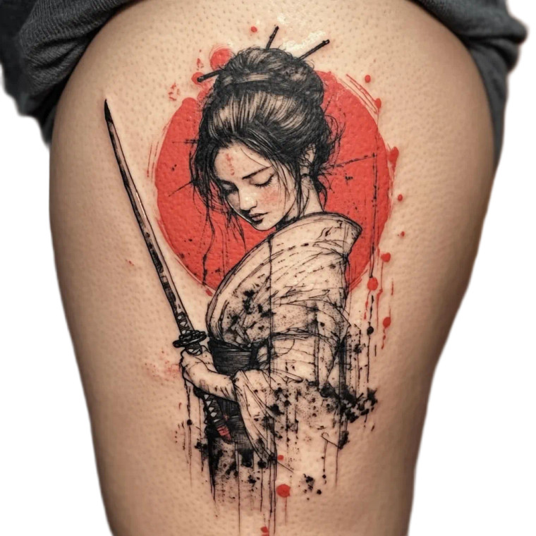 Geisha Sword Tattoo Vinyl Car Decal Sticker – Waterproof & UV-Resistant 8"