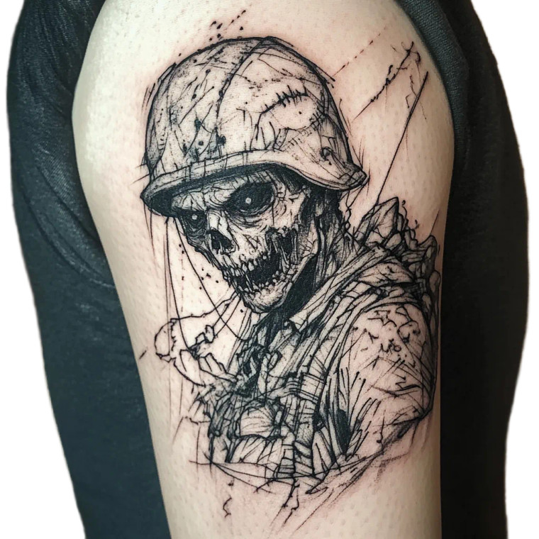 Zombie Soldier Tattoo Vinyl Car Decal Sticker – Waterproof & UV-Resistant 8"
