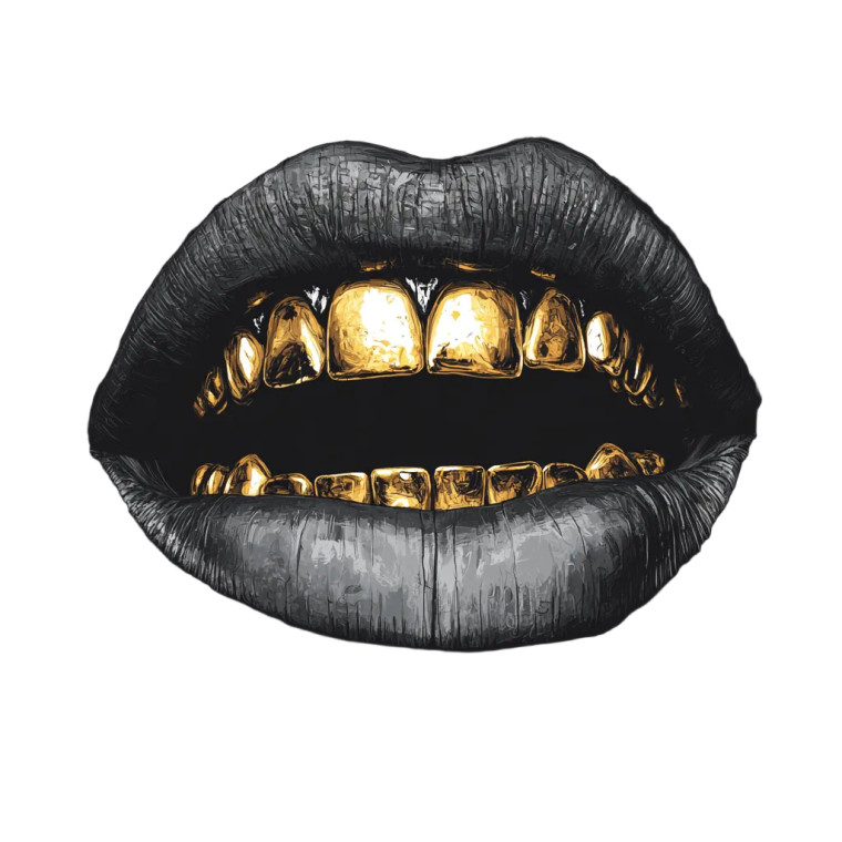 Gold Teeth Mouth Vinyl Car Decal Sticker – Waterproof & UV-Resistant 8"