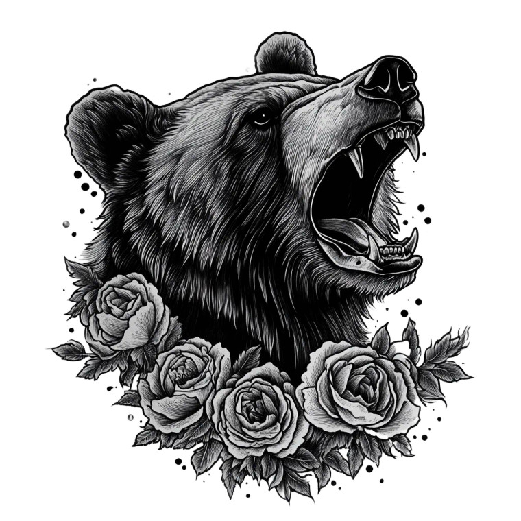 Roaring Bear Tattoo Vinyl Car Decal Sticker – Waterproof & UV-Resistant 8"