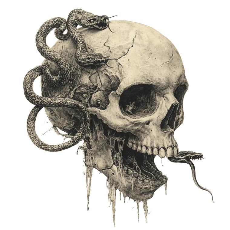 Skull Spitting Snakes Vinyl Car Decal Sticker – Waterproof & UV-Resistant 8"