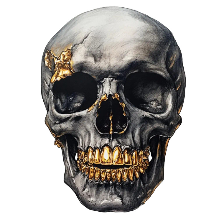 Golden Teeth Skull Vinyl Car Decal Sticker – Waterproof & UV-Resistant 8"