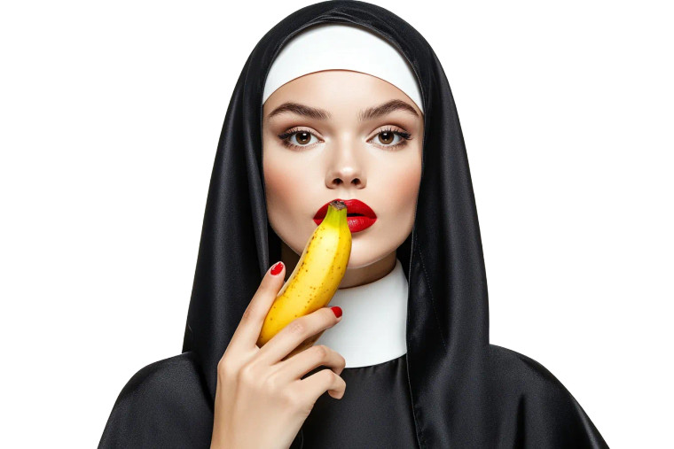 Nun With Banana Vinyl Car Decal Sticker – Waterproof & UV-Resistant 8"