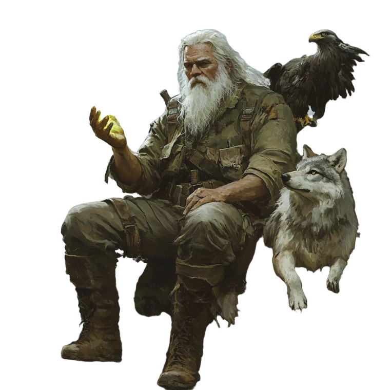 Mystical Elder With Companions Vinyl Car Decal Sticker – Waterproof & UV-Resistant 8"