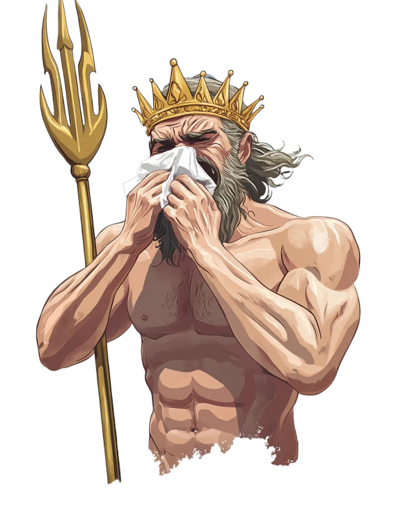 Sneezing Poseidon Vinyl Car Decal Sticker – Waterproof & UV-Resistant 8"