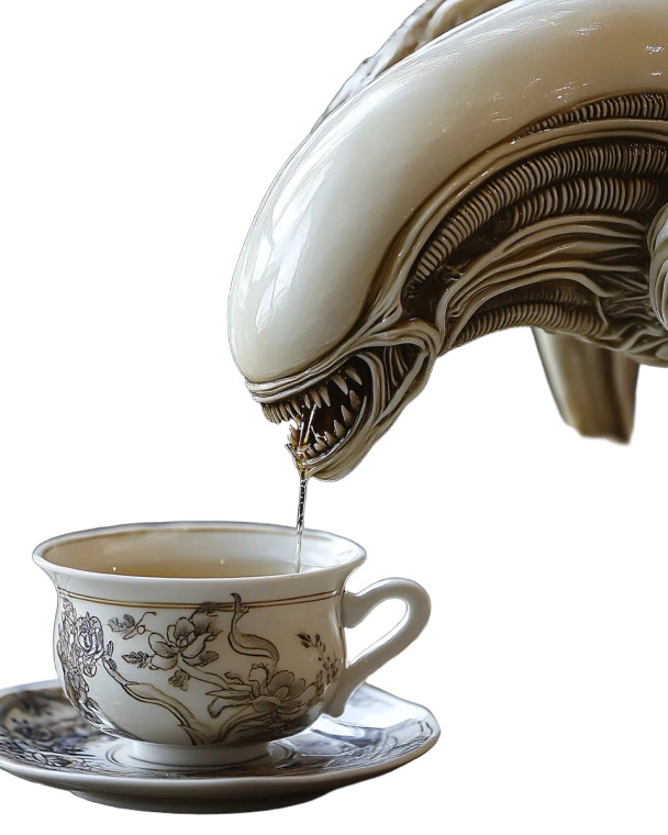 Alien Teapot Art Vinyl Car Decal Sticker – Waterproof & UV-Resistant 8"