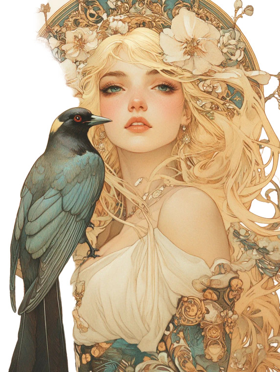 Mucha Magpie Woman Vinyl Car Decal Sticker – Waterproof & UV-Resistant 8"