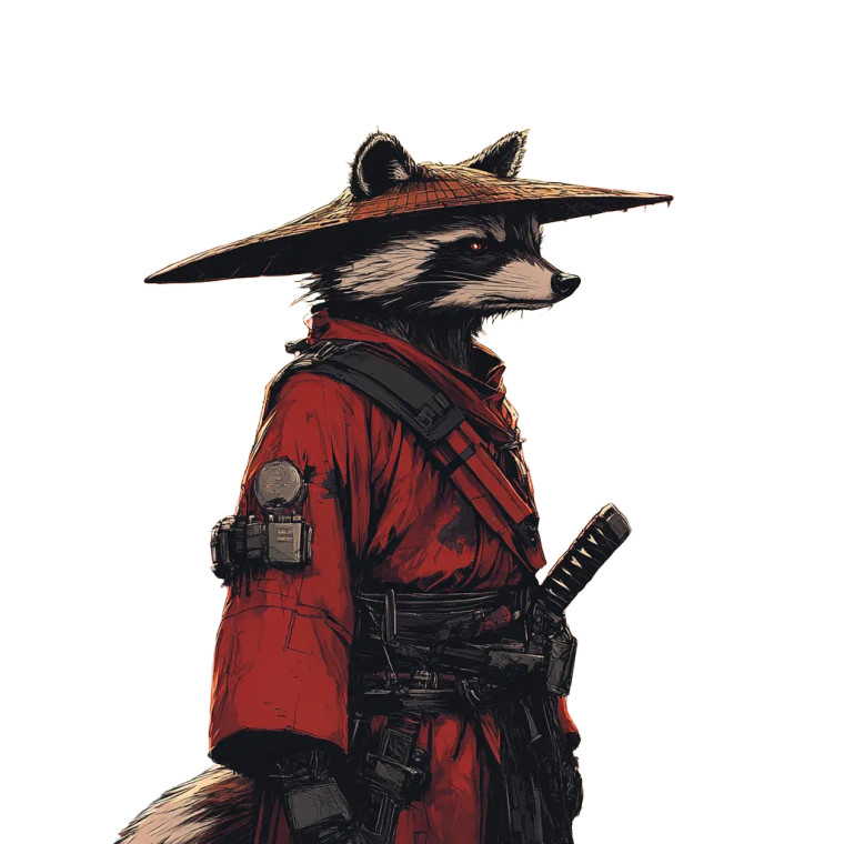 Cyberpunk Samurai Raccoon Vinyl Car Decal Sticker – Waterproof & UV-Resistant 8"