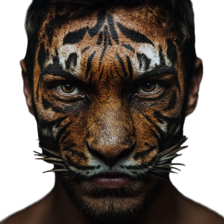 Human-Tiger Hybrid Vinyl Car Decal Sticker – Waterproof & UV-Resistant 8"