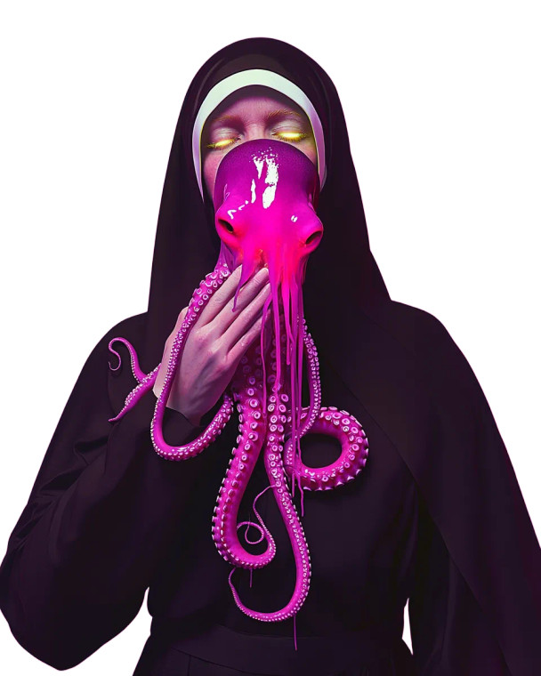 Neon Nun Octopus V2 Vinyl Car Decal Sticker – Waterproof & UV-Resistant 8"