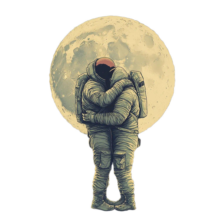 Astronauts Hugging Moon Vinyl Car Decal Sticker – Waterproof & UV-Resistant 8"