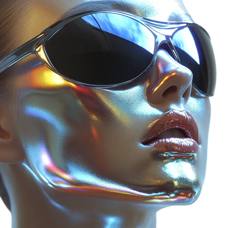 Chrome Futuristic Face Vinyl Car Decal Sticker – Waterproof & UV-Resistant 8"