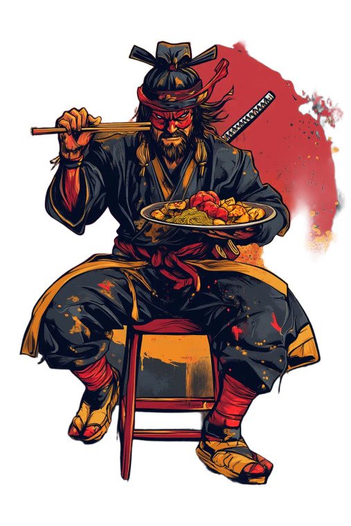 Cool Samurai Eating Vinyl Car Decal Sticker – Waterproof & UV-Resistant 8"