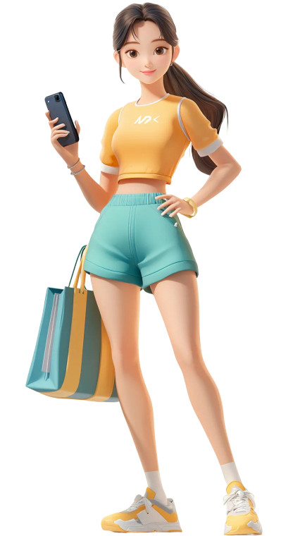 Asian Woman Shopping Vinyl Car Decal Sticker – Waterproof & UV-Resistant 8"