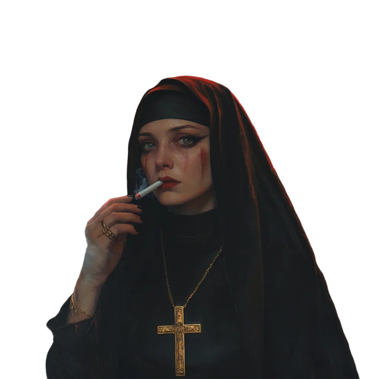 Gothic Smoking Nun Vinyl Car Decal Sticker – Waterproof & UV-Resistant 8"