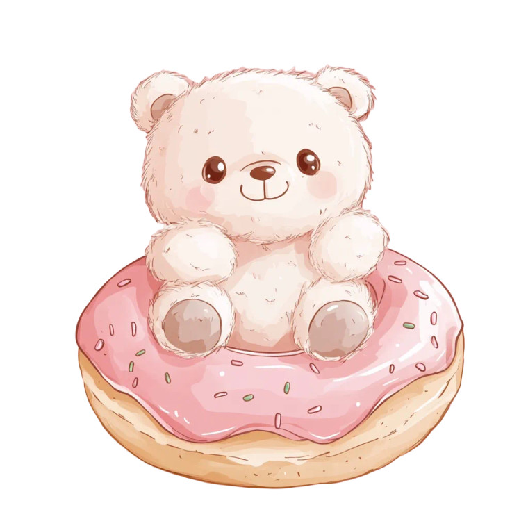 Fluffy Teddy Donut Vinyl Car Decal Sticker – Waterproof & UV-Resistant 8"