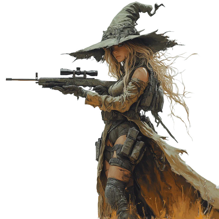 Fantasy Tactical Witch Vinyl Car Decal Sticker – Waterproof & UV-Resistant 8"