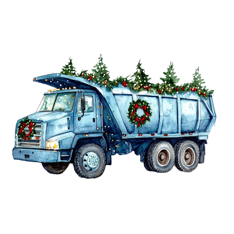Christmas Garbage Truck Vinyl Car Decal Sticker – Waterproof & UV-Resistant 8"