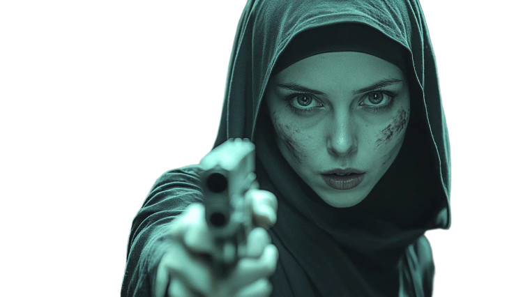 Nun With Gun V2 Vinyl Car Decal Sticker – Waterproof & UV-Resistant 8"