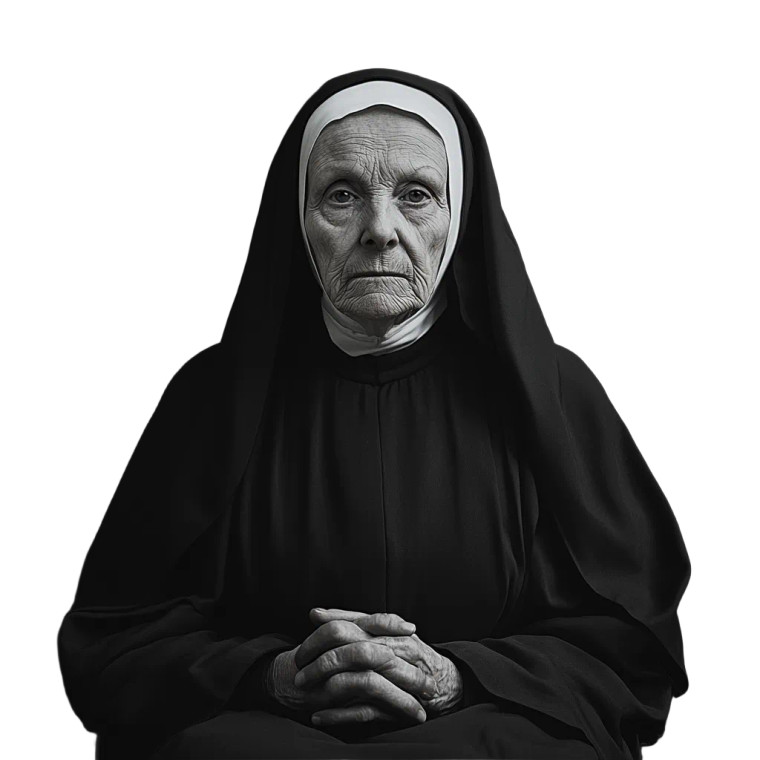 Old Nun Sitting Vinyl Car Decal Sticker – Waterproof & UV-Resistant 8"