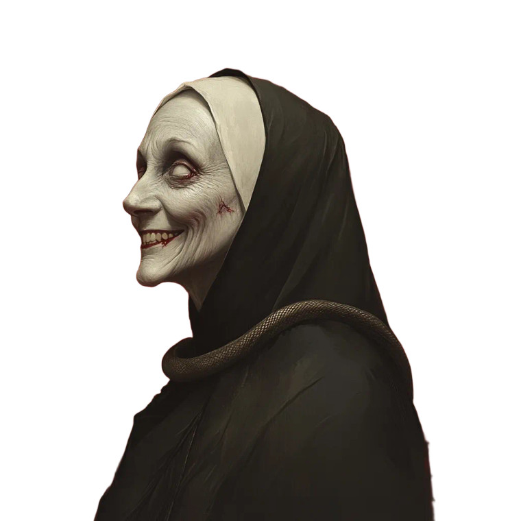 Possessed Nun Portrait Vinyl Car Decal Sticker – Waterproof & UV-Resistant 8"