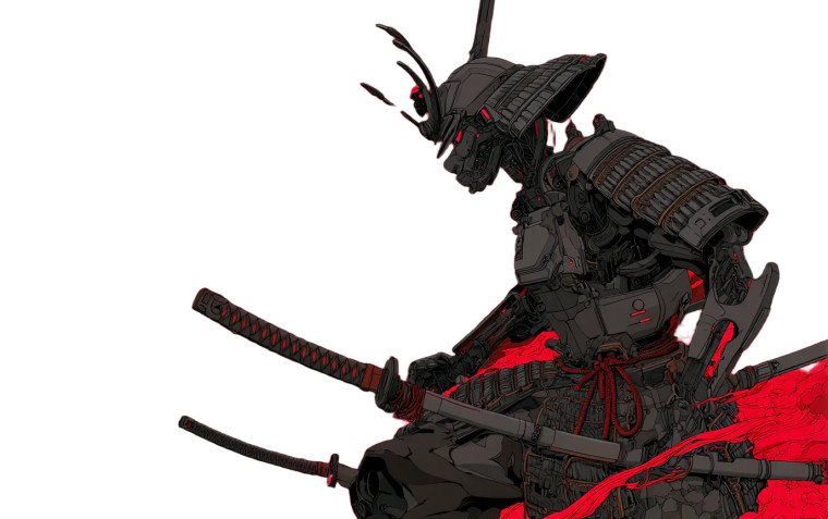 Robotic Samurai Illustration Vinyl Car Decal Sticker – Waterproof & UV-Resistant 8"