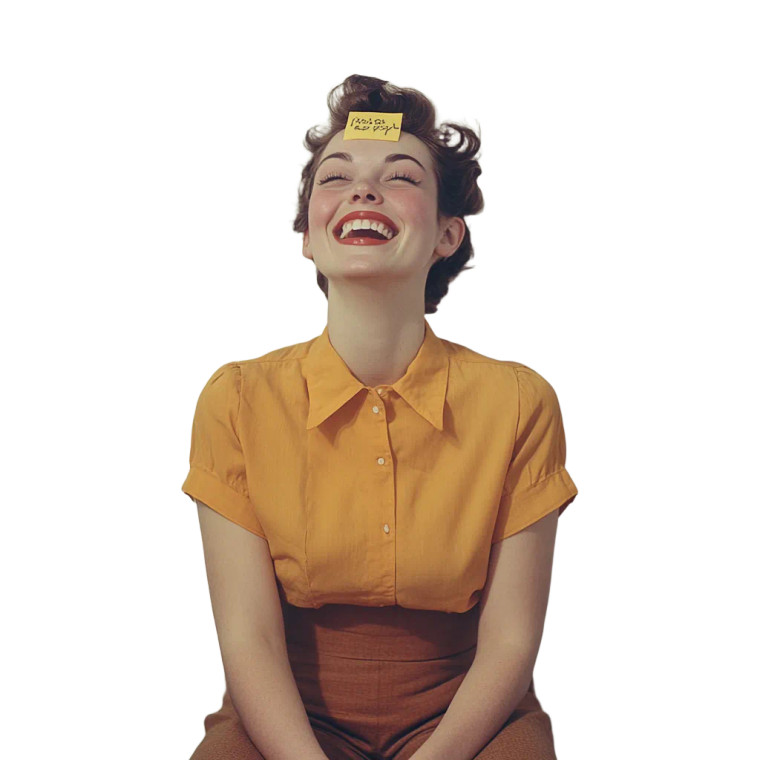 Laughing Woman With Postit Vinyl Car Decal Sticker – Waterproof & UV-Resistant 8"