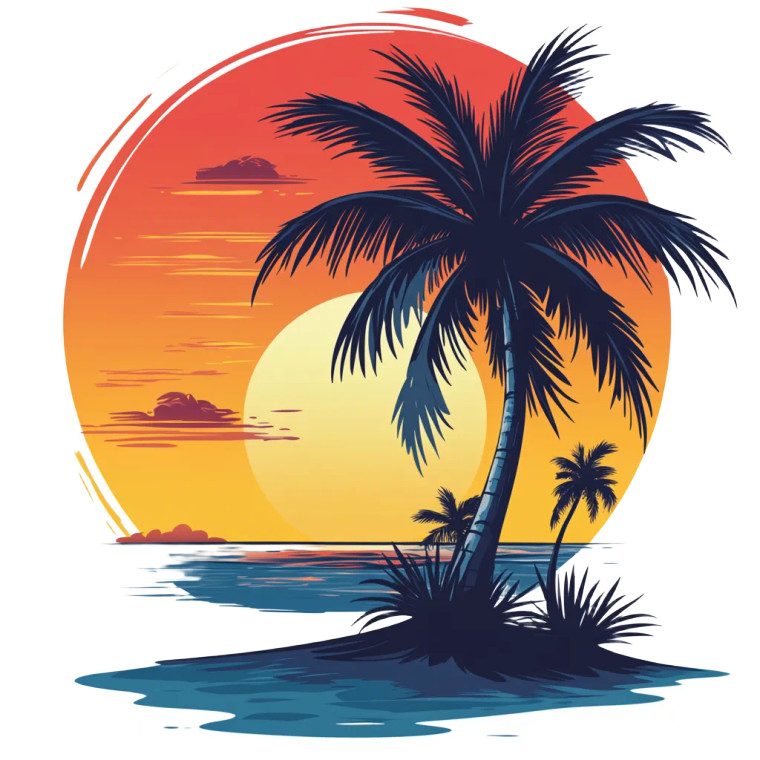 Sunset Palm T-Shirt Vinyl Car Decal Sticker – Waterproof & UV-Resistant 8"