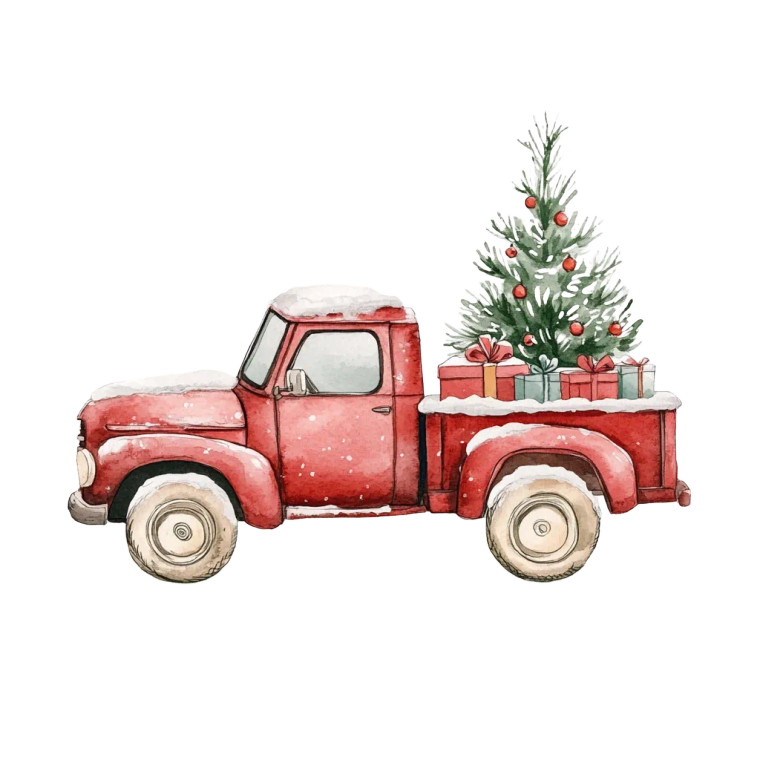 Festive Red Truck V2 Vinyl Car Decal Sticker – Waterproof & UV-Resistant 8"