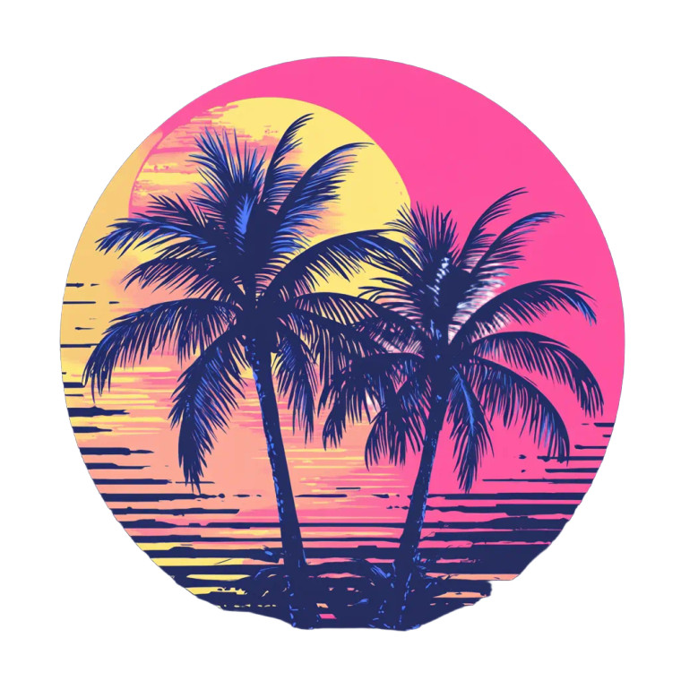 Vaporwave Sunset Logo Vinyl Car Decal Sticker – Waterproof & UV-Resistant 8"