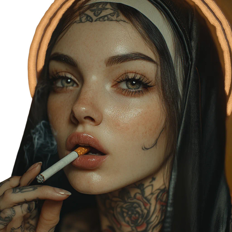 Tattooed Smoking Nun V2 Vinyl Car Decal Sticker – Waterproof & UV-Resistant 8"