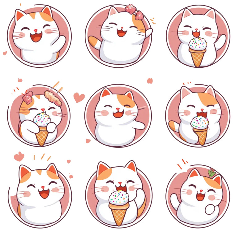 Cute Cat Emoticons V3 Vinyl Car Decal Sticker – Waterproof & UV-Resistant 8"