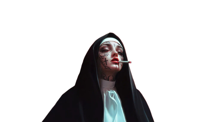 Tattooed Nun Smoking V14 Vinyl Car Decal Sticker – Waterproof & UV-Resistant 8"