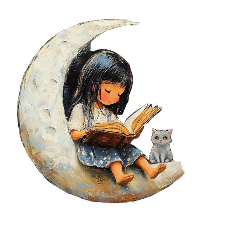 Moonlit Reading Duo Vinyl Car Decal Sticker – Waterproof & UV-Resistant 8"