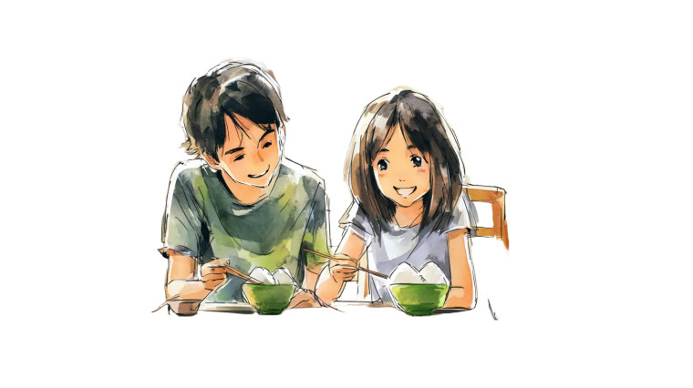 Japanese Siblings Dining Vinyl Car Decal Sticker – Waterproof & UV-Resistant 8"