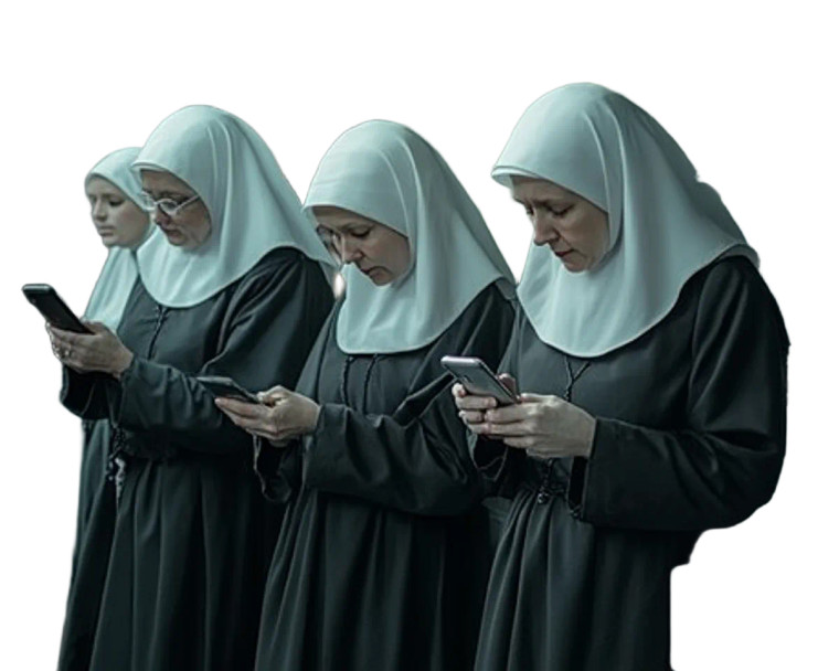 Nuns At Coffee Shop Vinyl Car Decal Sticker – Waterproof & UV-Resistant 8"