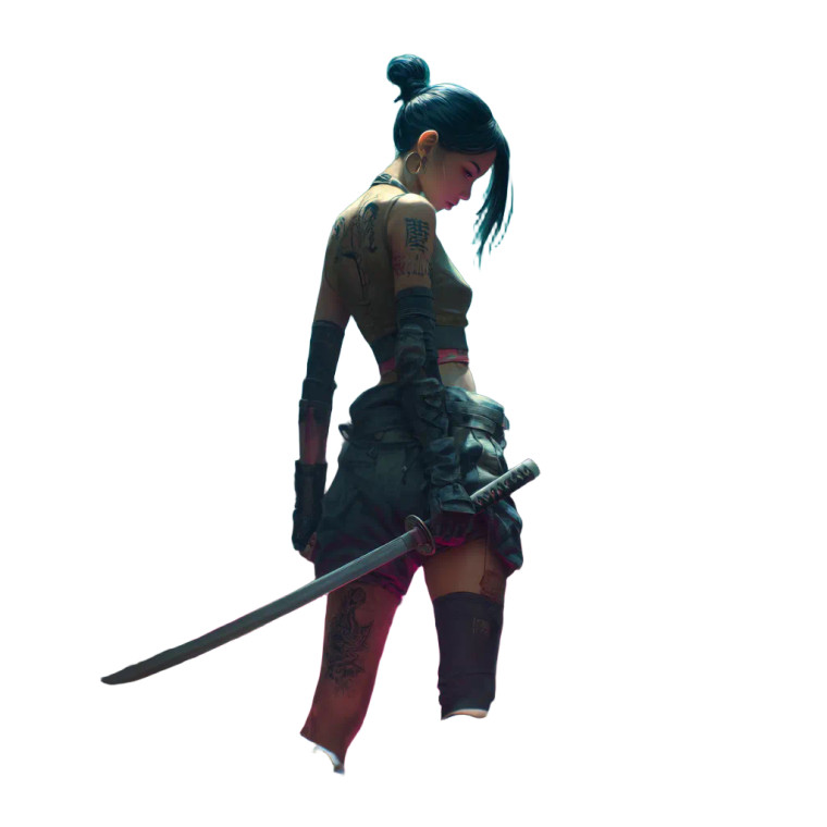 Cyber Samurai Girl Vinyl Car Decal Sticker – Waterproof & UV-Resistant 8"