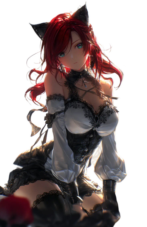 Red-Haired Cat Girl Vinyl Car Decal Sticker – Waterproof & UV-Resistant 8"