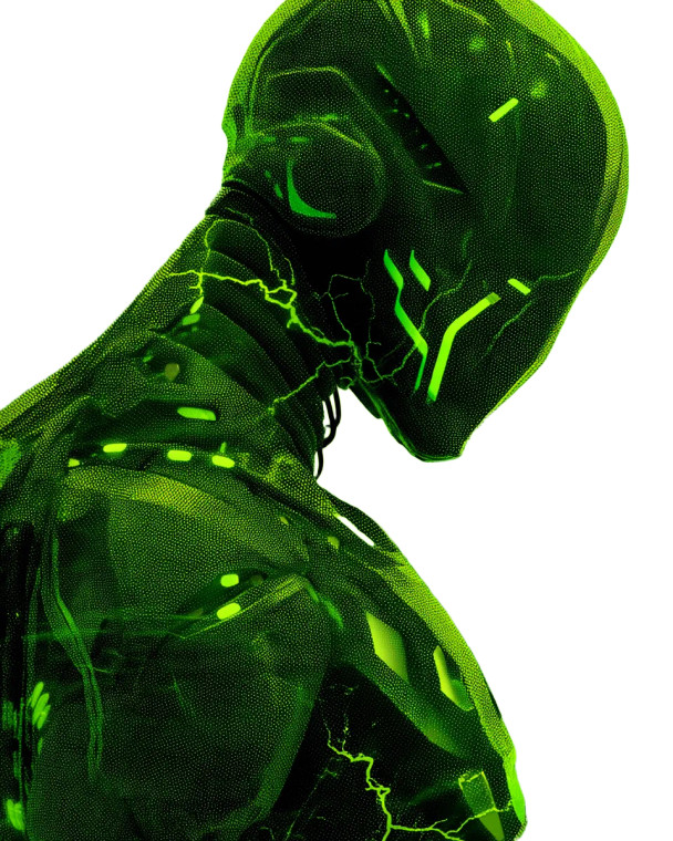 Menacing Neon Cyborg Vinyl Car Decal Sticker – Waterproof & UV-Resistant 8"