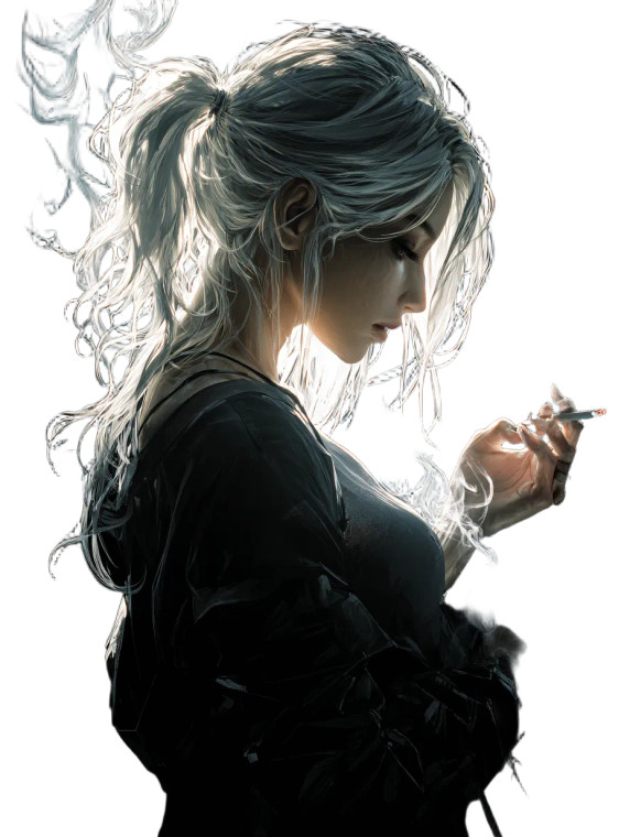 White-Haired Smoking Woman Vinyl Car Decal Sticker – Waterproof & UV-Resistant 8"