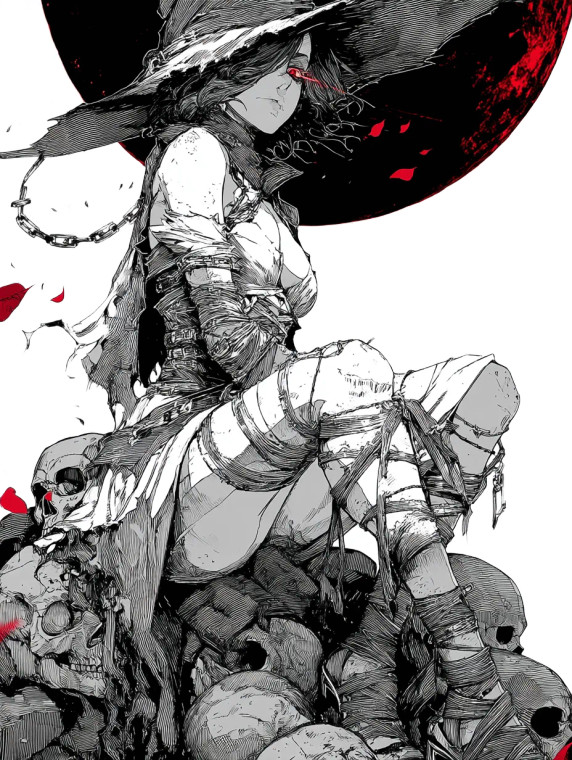 Gothic Witch Illustration Vinyl Car Decal Sticker – Waterproof & UV-Resistant 8"