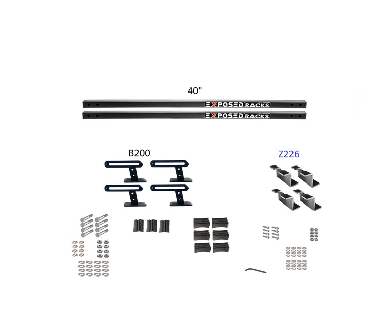 Exposed Racks Roof Rack 8-00-7680-BK Weekender; Universal With 40 Inch Solid Crossbars Length/2 Inch High; Powder Coated; Textured Black; Carbon Steel; With 2 Crossbars/2 Brackets
