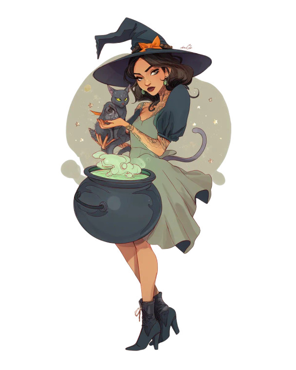 Witch Tattoo Design Vinyl Car Decal Sticker – Waterproof & UV-Resistant 8"