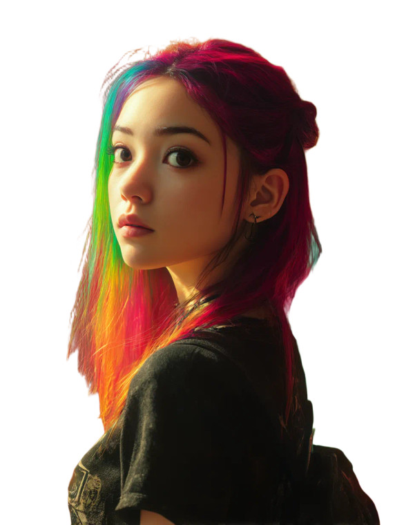 Rainbow-Haired Japanese Girl Vinyl Car Decal Sticker – Waterproof & UV-Resistant 8"